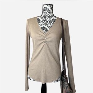 Light brown long sleeve top with button detail